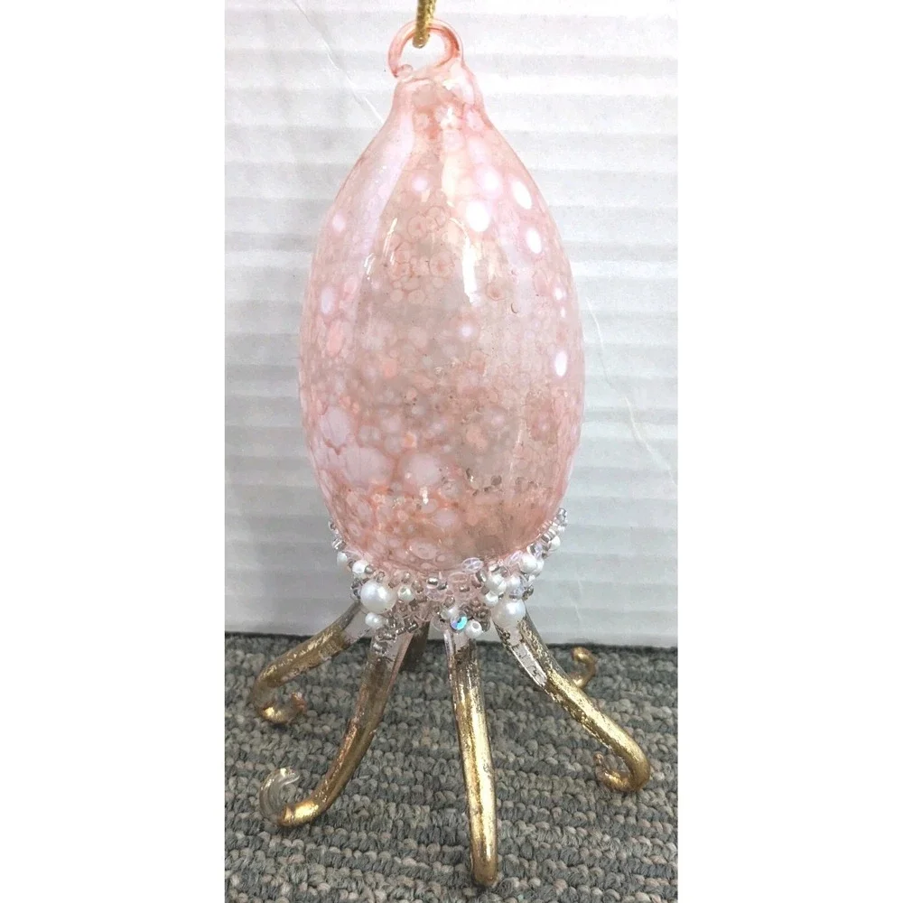 Pink Squid Glass Christmas Ornament  5.5